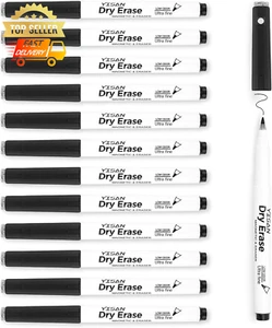 12x Black Dry Erase Markers Ultra Fine Tip 0.7mm Low Odor Whiteboard Pens - Picture 1 of 12