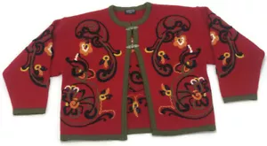 Vrikke Wool Norwegian Floral Red Cardigan Sweater Long Sleeve Sweater Size XS - Picture 1 of 11