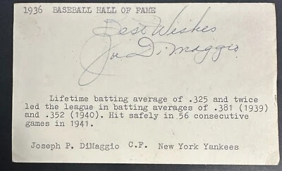 Joe DiMaggio Autographed Cut Signature Index Card PSA/DNA Yankees - Image 1 of 4
