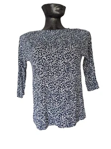 Jaeger Animal Print Top, Strech 3/4 Sleeve Navy & White T-shirt, Size XS - Picture 1 of 6