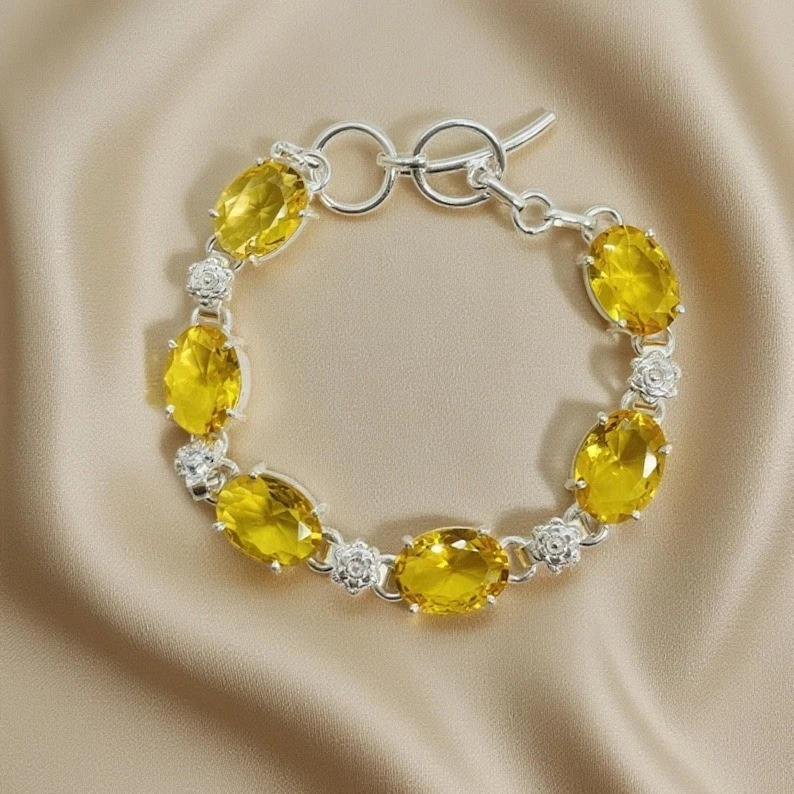 手工制作纯银黄色蓝宝石手链:20 毫米宝石首饰 — 第 1/4 张图片