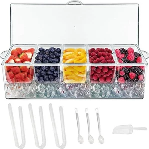 Chilled Condiment Server Set 5 Serving Trays Caddy BPA Free Bar Accessories - Picture 1 of 8