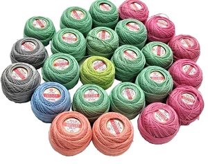 Vtg Crochet TATTING THREAD LOT 24 balls STAR 60 yd ea PINK green GRAY Blue PEACH - Picture 1 of 21
