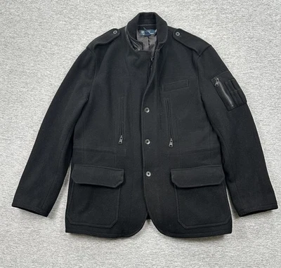 Polo Ralph Lauren Coat Jacket Mens XL Black Wool Full Zip Button Lined Heavy - Image 1 of 4
