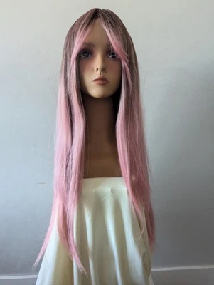 Pelucas de cabello sintético resistentes al calor rectas en capas ombre rosa de 26" Foto 1 de 4