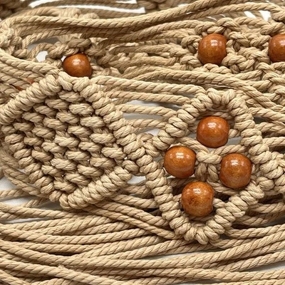 Cinto de corda vintage macramê com miçangas borla boho hippie retrô padrão asteca diamante - Imagem 1 de 4