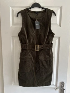 Forever 21 NEW Mini Corduroy Zip/Belt Dress - Hunter Green - Size Large - BNWT - Picture 1 of 21