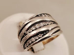 SALPADA "ORGANICS" MODERNIST STERLING SILVER CZ BAND R2035 RING SZ 7 - Picture 1 of 6