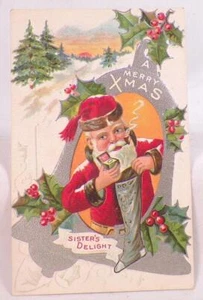 Santa Claus Postcard Sister's Delight Merry Christmas Die Cut Antique #3 - Picture 1 of 3