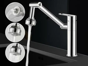 Grifo lavabo lavabo baño caliente frío boquilla giratoria mezclador latón grifo plegable cromo - Imagen 1 de 9