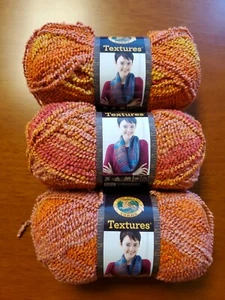 3PK Lion Brand Textures Yarn SunRays Orange 149 yds 3oz NEW Acrylic Nylon - Picture 1 of 4
