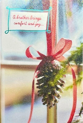 Nice MERRY CHRISTMAS Card FOR BROTHER, Pinecone Glitter by Hallmark +Envelope - Image 1 of 4