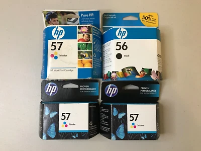 Lote de 4 cartuchos de tinta tricolor originales HP 56 negros y 57 OEM sellados caducados Foto 1 de 4