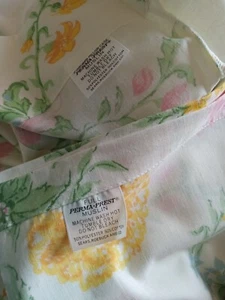 Vintage SEARS Muslin Full Flat Sheet +2  Cases Yellow Pink Green Floral Design - Picture 1 of 6