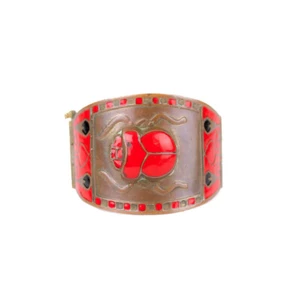 Antique Art Deco Copper & Enamel Egyptian Revival Scarab Bracelet - Picture 1 of 6