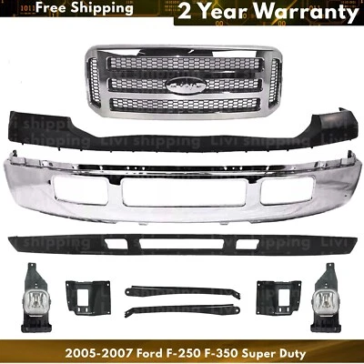 Front Bumper Chrome & Fog Lights Kit For 2005-2007 Ford F-250 F-350 Super Duty Foto 1 de 4