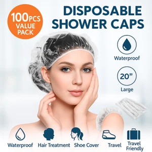 100PCS Disposable Shower Caps 20" Large Waterproof Hair Cover for Women Men - Picture 1 of 8