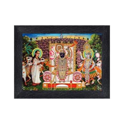 Marcos de fotos de madera religiosos Shrinathji Yamunaji Mahaprabhuji montaje en pared 8x6 pulgadas Foto 1 de 4