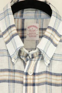 Brooks Brothers Men's Plaid Windowpane Irish Linen Button Down Dress Shirt Sz L - Imagen 1 de 3