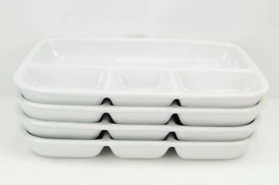 4x Crate & Barrel White T.V. Tray Dish By Bret Bortner Oven, Washer Safe - Image 1 of 4