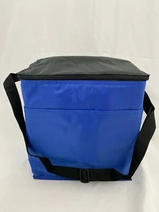 Large Cooler/ Lunch Bag w/ Shoulder Strap & Pocket, Blue & Black, 11x10x6 - Picture 1 of 6