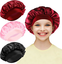 3 Pieces Kids Silk Bonnet, Children Satin Bonnet Hair Bonnets Elastic Wide Band