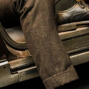 Hombres Retro Tweed GURKHA Pantalones Informales Espina de Arenque Lana Pantalones Traje de Negocios Pantalón - Imagen 1 de 18