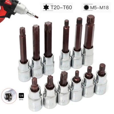 1/2 Drive Hexagon Bit Socket Set Hexagonal/Dodecagonal Torx Bits 55mm/100mm Long - Image 1 of 4