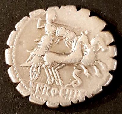 ROMAN REPUBLIC: Procilius, Serrated Denarius, Juno in Biga, Rome 80 BC - image 1 of 2