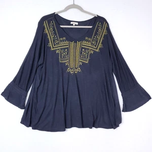 Sundance Embroidered Top Womens Large Grey Yellow Beaded Boho Pullover Lace Trim - Picture 1 of 15