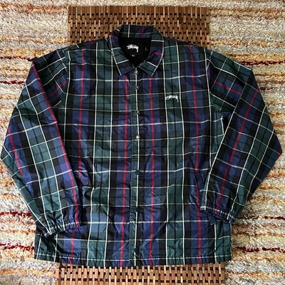 Stussy Tartan Plaid Coach's Jacket Windbreaker Green Red White Large L - Image 1 of 3