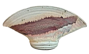 Vintage Studio Kunst Keramik abstrakt glasiert Fächerschale Kerzenhalter 9,5" Herzstück - Bild 1 von 12