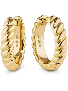 DEVATA Gold Plated Sterling Silver Rope Hoop Earrings RPS1628 - Picture 1 of 3