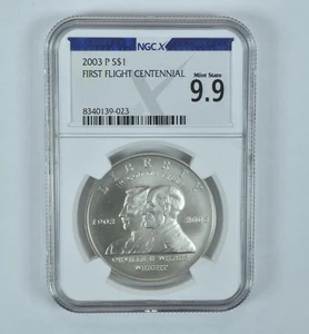 2003-P First Flight Commemorative Silver Dollar Mint State 9.9 NGC X NGCX - Picture 1 of 5