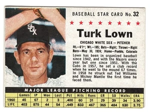 1961 POST # 32 TURK LOWN - CHICAGO WHITE SOX BASEBALL KARTE - ANSEHEN!!! - Bild 1 von 2