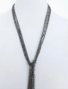 Joan Rivers Necklace NEW 6 Strands Long 46" Chain Dark Gray Gunmetal Finish - Picture 1 of 7