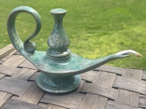 Vintage Bill & Vive Mohl Art Pottery Oil Lamp Signed Genie Aladdin Style Teal - Picture 1 of 15