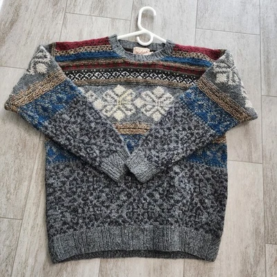Woolrich Sweater Mens Large Nordic Fair Isle Snowflake Wool Silk Hand Knit VTG - Image 1 of 4