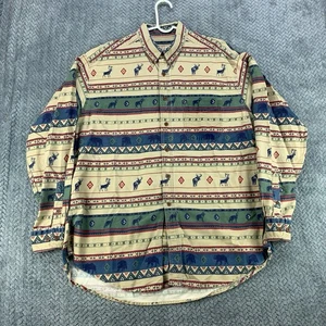 VTG Woolrich Shirt Men’s 2XL Beige Striped Animal Print AOP Western Button Down - Picture 1 of 10