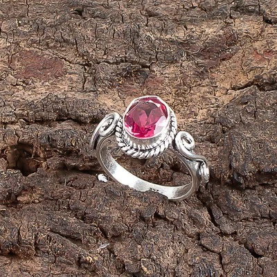 Pink Tourmaline Gemstone 925 Sterling Silver Ring Handmade Jewelry Ring For Gift - Image 1 of 3