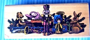 VINTAGE CHRISTMAS TOYS SCENE Rubber Stamp Old Fashioned Under Tree Inkadinkado - Picture 1 of 8