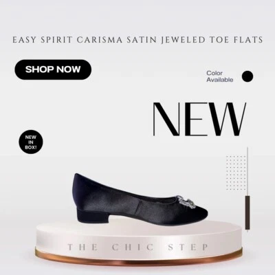 Easy Spirit Mujer Carisma Satén Joya Puntera Plana Negra Foto 1 de 4