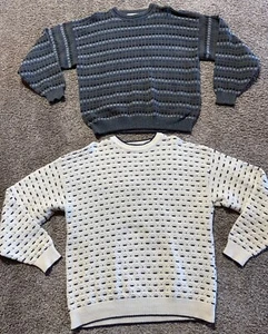 Vintage Mens Sweater Size XL White & Gray Lot Of 2 USA MADE ISLE & Bill Blass  - Picture 1 of 11