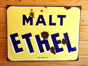 Vintage 48cm Enamel Malt Ethel Coffee Sign - French Advertising Sign Kitchen - Picture 1 of 4