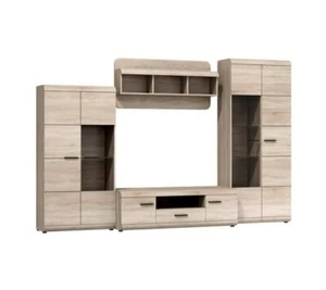 Wohnwand LINK Anbauwand Sonoma Eiche Vitrine Lowboard Hängeregal - Bild 1 von 3