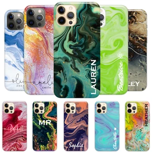 PERSONALISIERTE MARMOR HÜLLE FÜR IPHONE 13 12 11 7 8 XR XS MAX SE LIQUID ART NAME - Bild 1 von 17