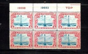 1928-30 U.S AIRMAIL 5c Carm&Blue BEACON PLT#BLK OF 6 TOP Sc#C11 M/H/OG See Note - Picture 1 of 2