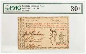 Fr. GA-80, 1776 Georgia Colonial Currency, $4 (Frontiersman), PMG 30 Net - Picture 1 of 4