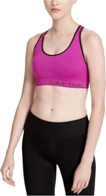 New Calvin Klein Strappy Back Low Impact Sports Bra, Violet, Medium - Image 1 of 2