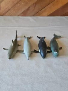 (4) Vtg AAA Whale Sea Toy Rubber Figure Killer Sperm Whale Dolphin Tiger Shark - Picture 1 of 21